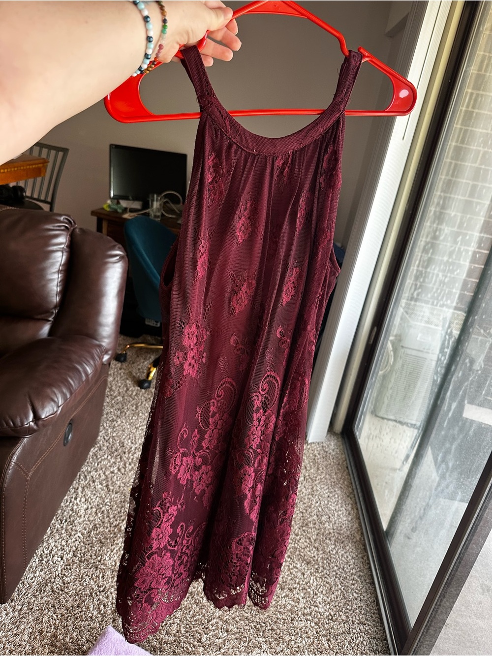 Altar'd State Maroon Lace Mini Dress